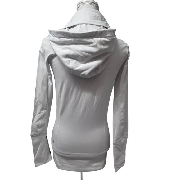 Lululemon Womens White Scuba Hoodie Zip Up Jacket Sz 4 Zip Pockets Logo Hardware - Picture 2 of 15